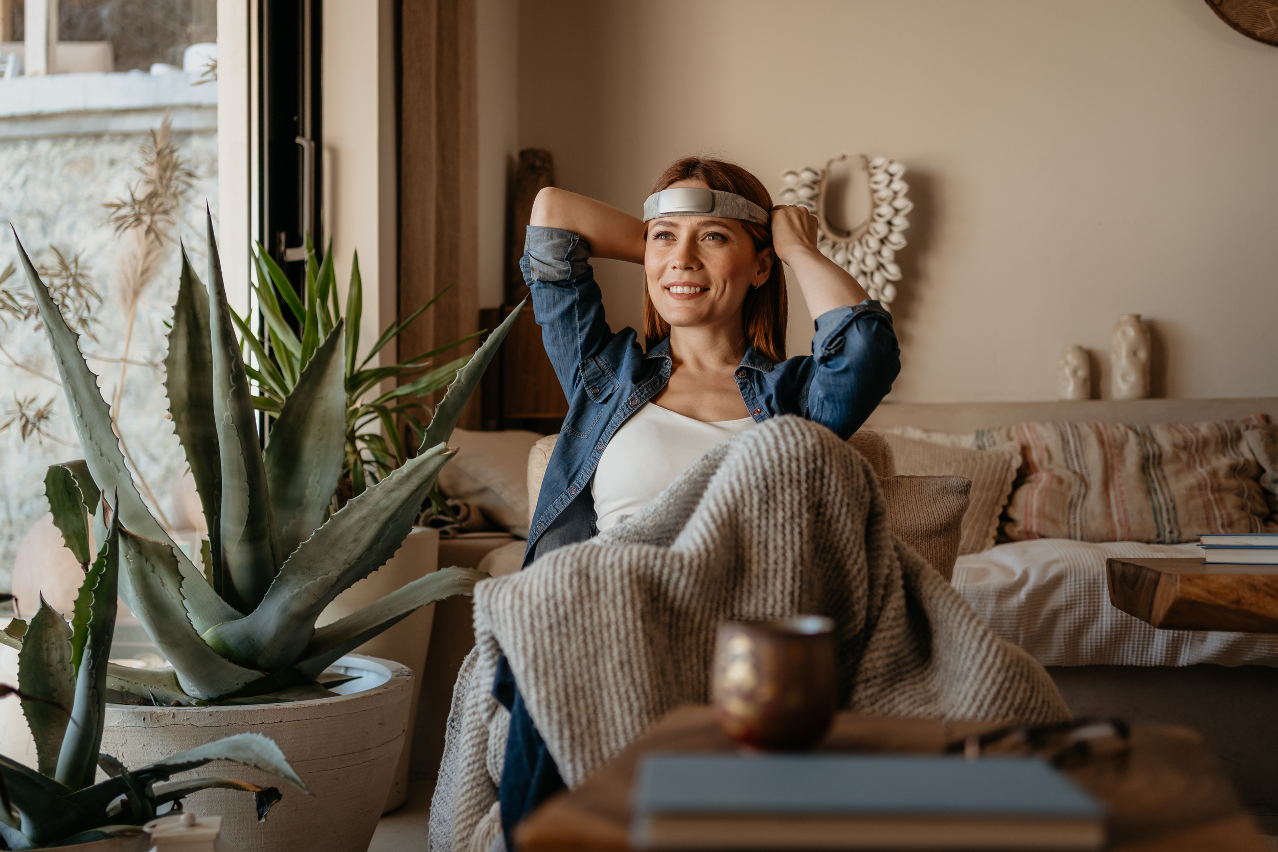 Patient relaxed at home after neurofeedback session