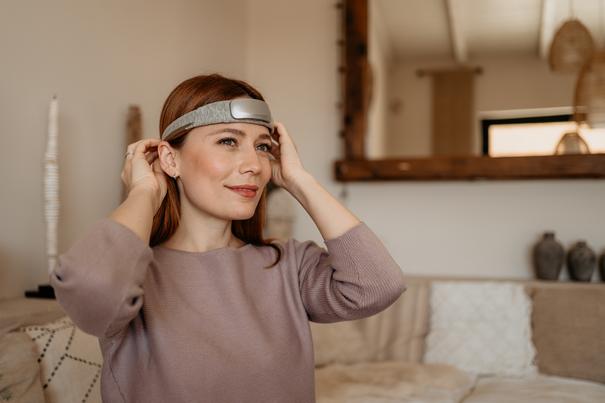 Patient preparing for qEEG brain mapping session with Muse S Athena headband at IVitality MD